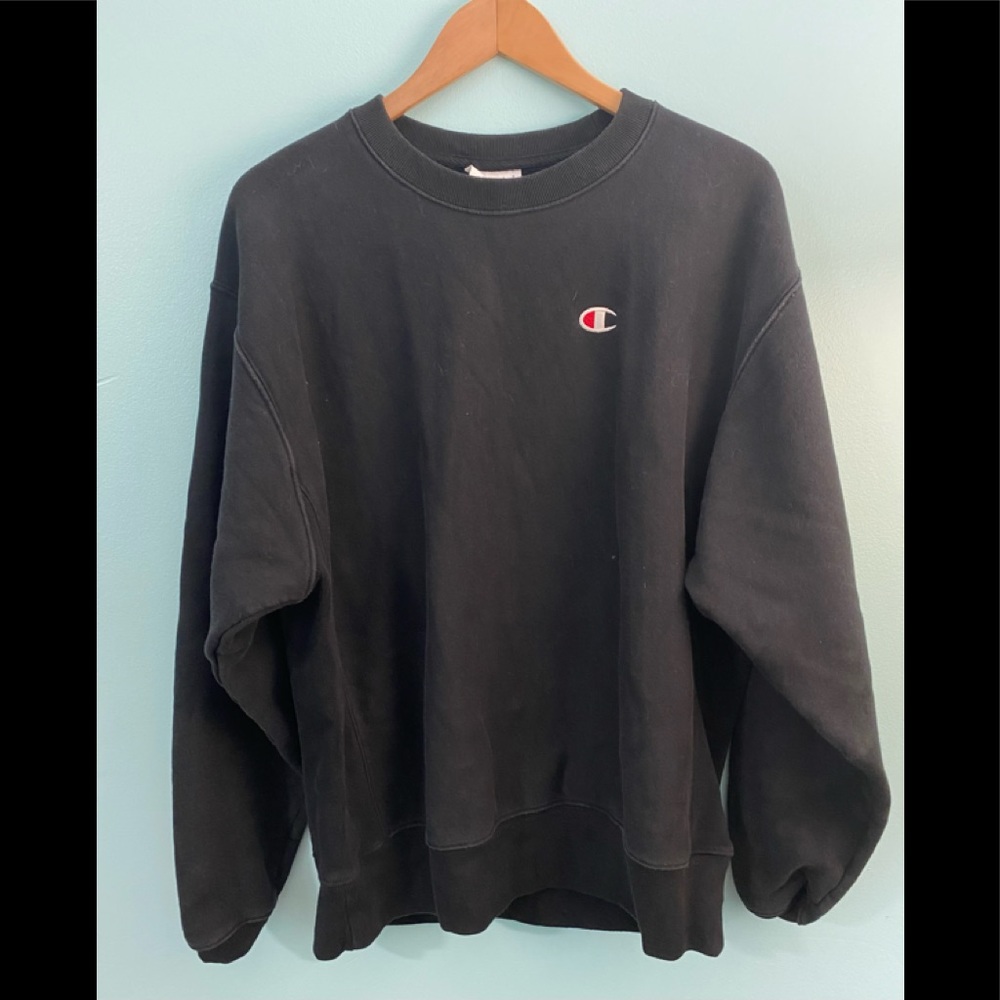 Vintage Style Champion Reverse Weave Crewneck Sweatshirt Logo Black Large